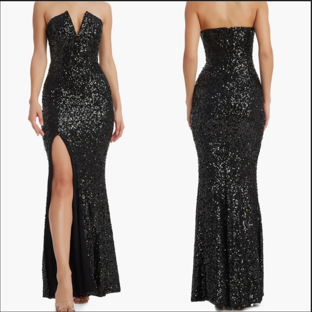 Dress the Population Strapless Black Sequin Fernanda Dress